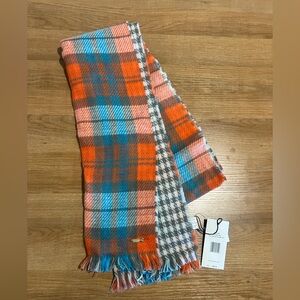 Steve Madden Plaid Orange and Blue Scarf